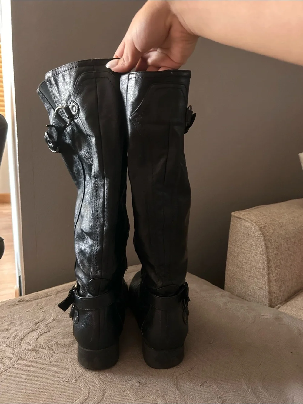 Women’s Black Knee-High Buckle Boots